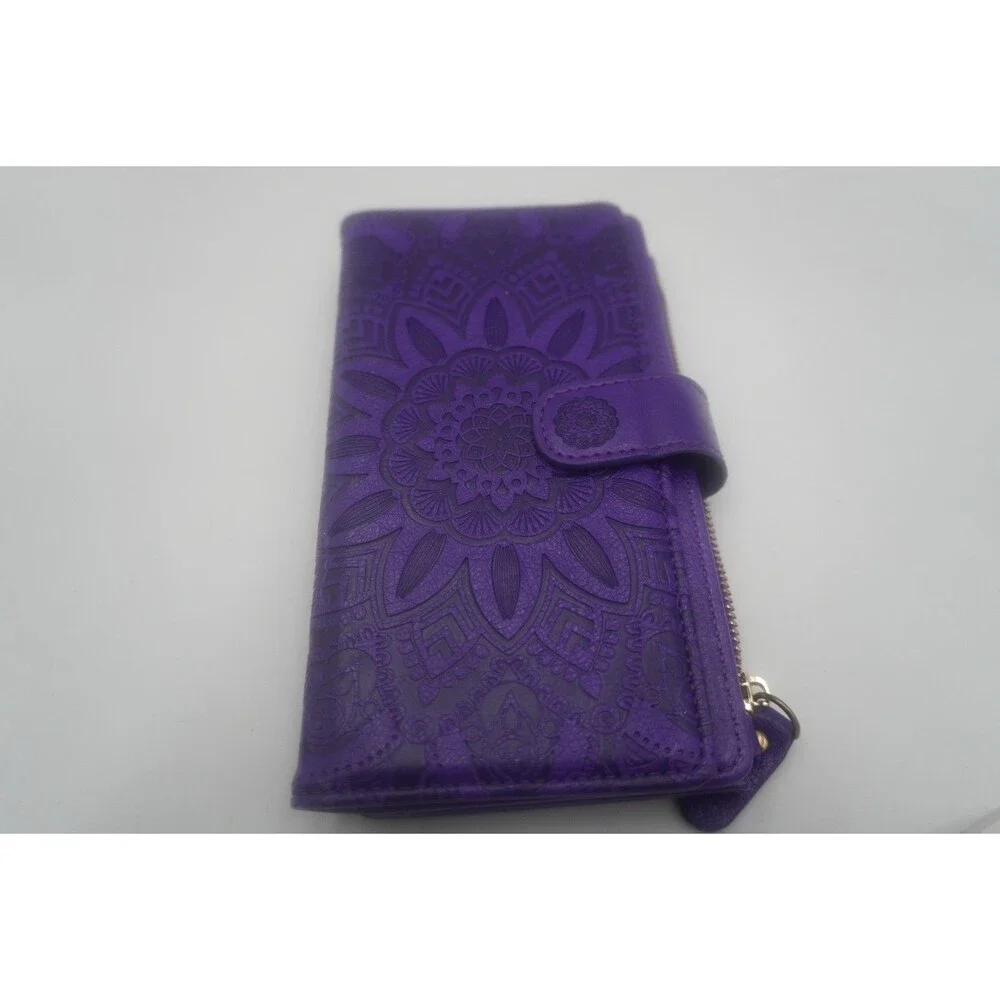 Harryshell Magnetic Zipper Leather Wallet Samsung Galaxy Note 20 Flower Purple